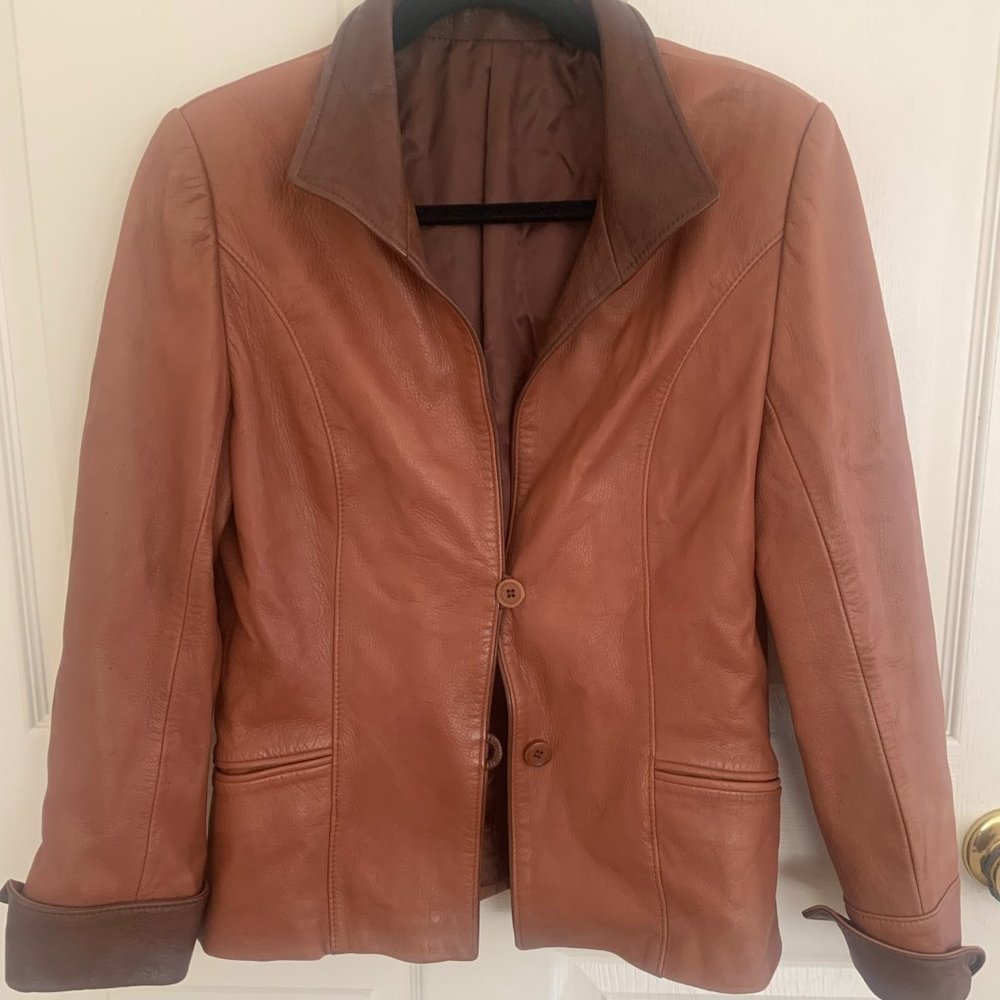 Brown Faux Leather Women's Jacket